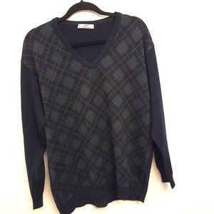 Merino Plaid V Neck Mens Sweater X Large